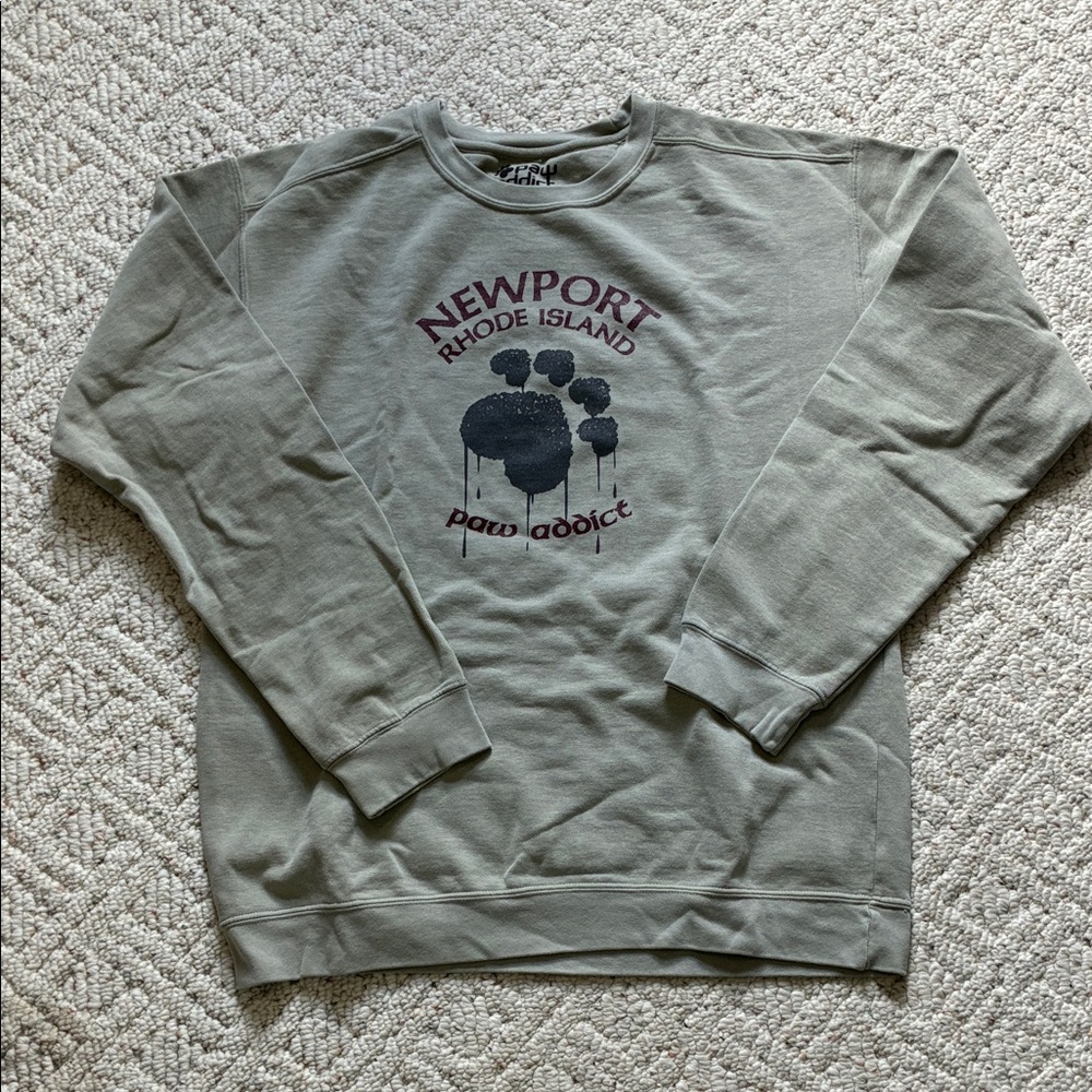 Newport Rhode Island Paw Addict Taupe Crewneck Sweatshirt